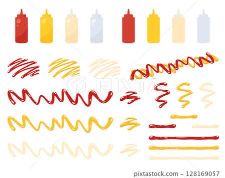 番茄醬、蛋黃醬和芥末線插畫素材集 番茄醬、蛋黃醬和芥末線插畫素材集 128169057