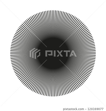 Circular lines element. Spokes with radiating stripes icon. Radial circle lines pattern. Symbol of Sun star rays sample. 128169077