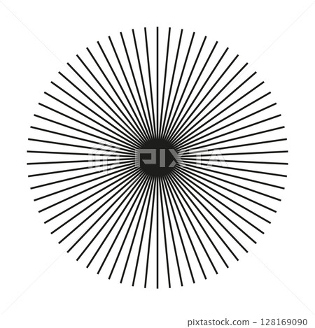 Circular lines simple element. Radial circle lines pattern. Symbol of Sun star rays flat icon. Design trendy sample. Spokes with radiating stripes. Abstract illusion geometric black shape. Circular lines simple element. Radial circle lines pattern. Symbol of Sun star rays flat icon. Design trendy sample. Spokes with radiating stripes. Abstract illusion geometric black shape. 128169090