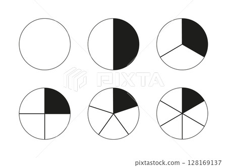 Round divided diagrams with from one to six segments. Circle division on from 1 to 6 equal parts. Coaching blanks. Infographic set. Pizza, pie charts. Segmented black pinwheel. Round divided diagrams with from one to six segments. Circle division on from 1 to 6 equal parts. Coaching blanks. Infographic set. Pizza, pie charts. Segmented black pinwheel. 128169137