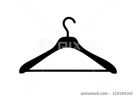 Hanger flat black icon. Wardrobe simple pattern. Cloakroom silhouette pictogram template. Clothes rack, service symbol. Dry cleaning, clothing store minimal sign. 128169165