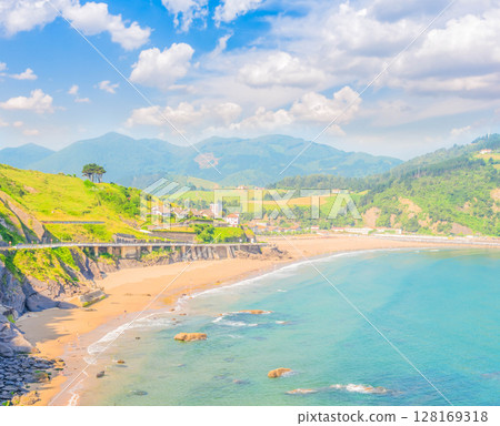 Cantabrian Sea coast and Deba town Cantabrian Sea coast and Deba town 128169318