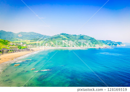 Cantabrian Sea coast and Deba town Cantabrian Sea coast and Deba town 128169319