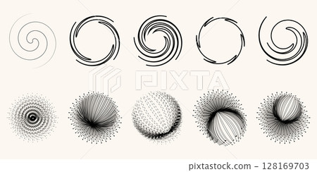 Black and White Abstract Circular Line and Dot Elements Black and White Abstract Circular Line and Dot Elements 128169703