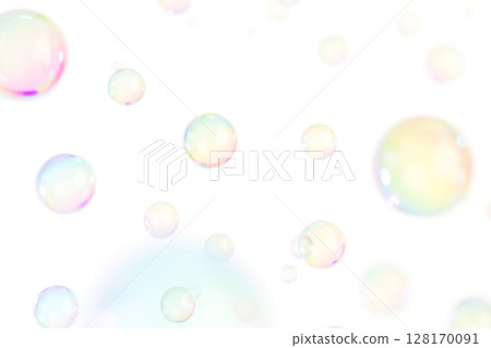 白色背景上漂浮透明肥皂泡 128170091