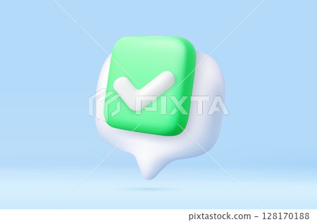 3D check mark in green chat bubble icon 3D check mark in green chat bubble icon 128170188