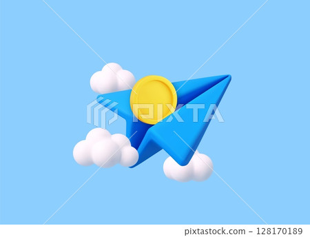 3d paper airplane with clouds 3d paper airplane with clouds 128170189