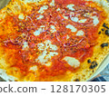 Detail of Neapolitan pizza with spicy salami. 128170305
