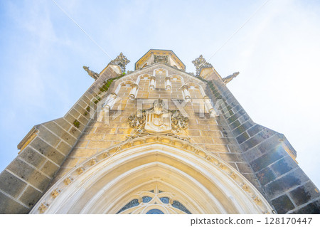 Explore the intricate architecture of the Schwarzenberg Tomb located in Domanin near Trebon, Czechia. This historic site showcases detailed stonework and stunning design features. 128170447