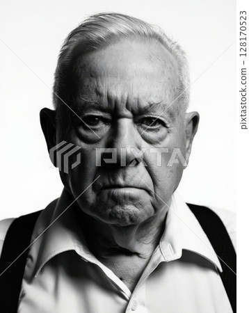 Serious senior businessman posing with a stern expression in black and white Serious senior businessman posing with a stern expression in black and white 128170523