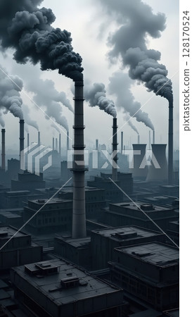 Industrial chimneys polluting the atmosphere with toxic smoke Industrial chimneys polluting the atmosphere with toxic smoke 128170524