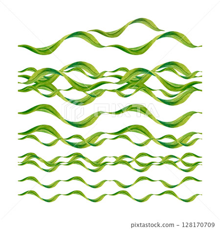 Set of watercolor green leaf swirls elements to create various seamless borders. Botanical pattern clipart perfect for wedding invitations, eco-design, stationery, spring, summer design, scrapbook Set of watercolor green leaf swirls elements to create various seamless borders. Botanical pattern clipart perfect for wedding invitations, eco-design, stationery, spring, summer design, scrapbook 128170709
