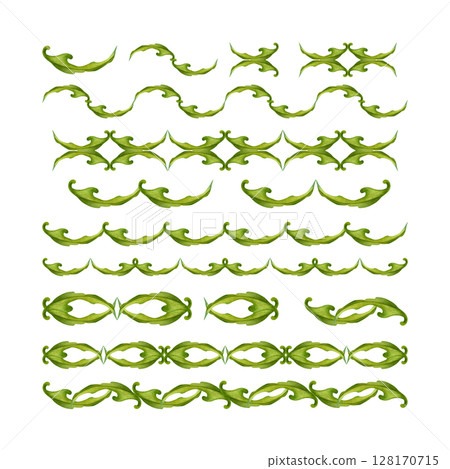 Set of watercolor green leaf swirls elements to create various seamless borders. Botanical pattern clipart perfect for wedding invitations, eco-design, stationery, spring, summer design, scrapbook Set of watercolor green leaf swirls elements to create various seamless borders. Botanical pattern clipart perfect for wedding invitations, eco-design, stationery, spring, summer design, scrapbook 128170715