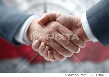 Business Partnership Agreement Symbolized by a Firm Handshake Between Two Parties 128170823