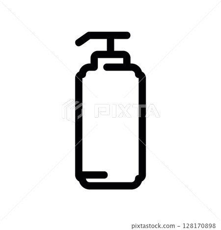 Outline icon of a pump dispenser bottle for liquid soap or lotion Outline icon of a pump dispenser bottle for liquid soap or lotion 128170898