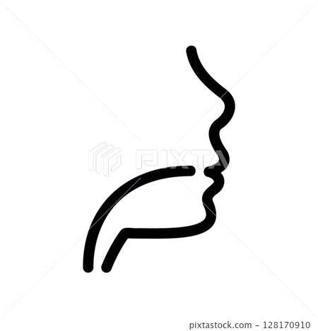 Sore throat symptom icon shown on a person s profile, line art Sore throat symptom icon shown on a person s profile, line art 128170910