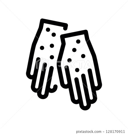 Line art icon of contaminated or dirty protective gloves Line art icon of contaminated or dirty protective gloves 128170911