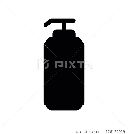 Simple black glyph icon of a pump dispenser bottle for liquid soap 128170919