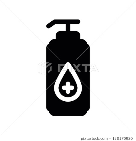 Hand sanitizer dispenser icon with a drop and a medical cross 128170920