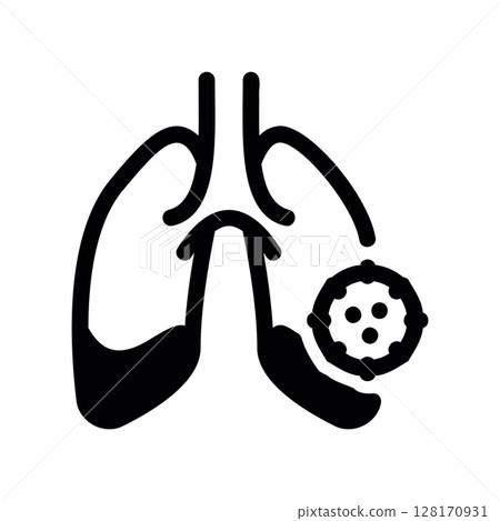 Human lungs icon with a pathogen cell, indicating respiratory infection Human lungs icon with a pathogen cell, indicating respiratory infection 128170931