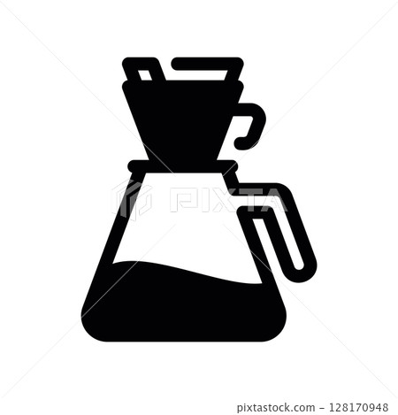 Black icon of a pour over coffee dripper set on a glass carafe 128170948