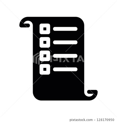 Black icon of a checklist on a scrolled piece of paper Black icon of a checklist on a scrolled piece of paper 128170950