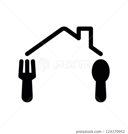 Food delivery service icon with a fork, spoon, and roof Food delivery service icon with a fork, spoon, and roof 128170952