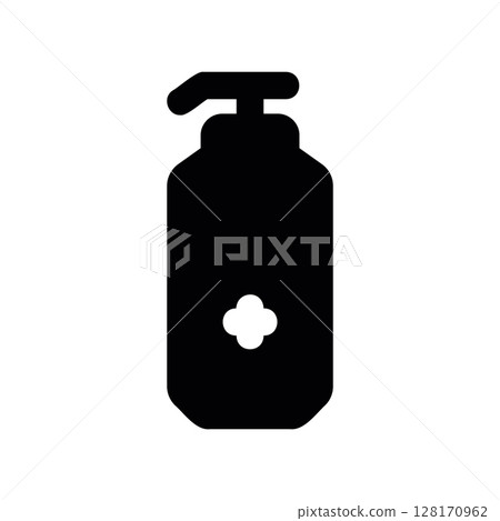 Antiseptic gel dispenser icon with a leaf symbol for hygiene 128170962