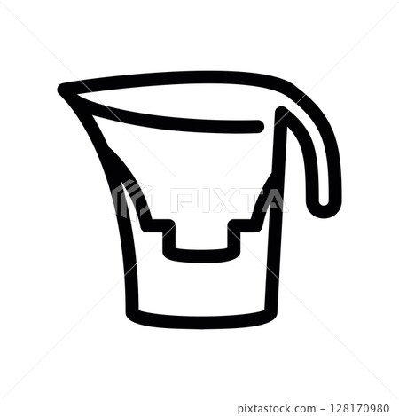 Water filter pitcher with a handle and internal cartridge, line art 128170980