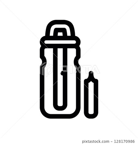Outline icon of a travel mug or bottle featuring an integrated water purification system 128170986