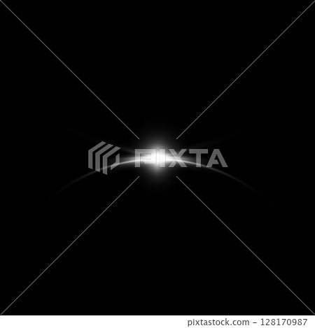 Sunrise or sunset horizon, moon eclipse with white blur spark effect vector illustration, glowing round aura shiny rays Sunrise or sunset horizon, moon eclipse with white blur spark effect vector illustration, glowing round aura shiny rays 128170987