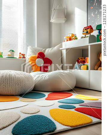Kids room background for zoom calls. Creative Scandinavian interior. bright colorful design 128171233