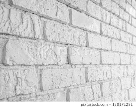 White Brick Wall Texture with Rugged Surface for Construction 128171281