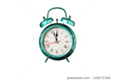 retro clock, pointer clock, blue color alarm clock on isolated white background retro clock, pointer clock, blue color alarm clock on isolated white background 128171300