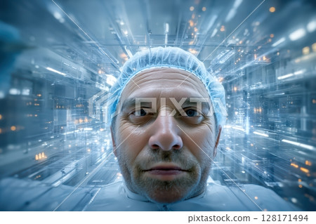 A Futuristic Laboratory Portrait with a HighTech Background and StateoftheArt Equipment 128171494