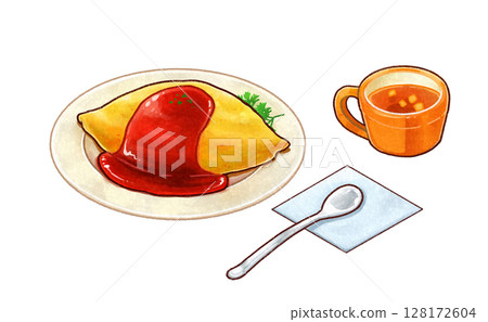 Hand-drawn illustration of omurice 128172604