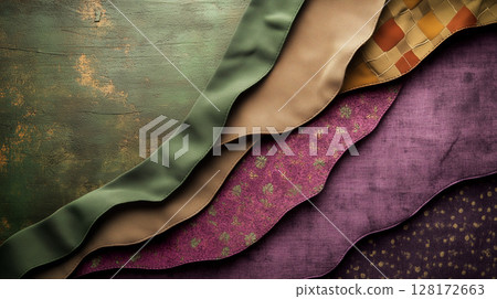Textured fabric layers in earth tones for fashion design and sewing theme 128172663