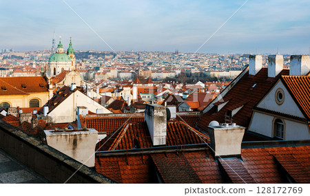 Scenic view of European city with red rooftops Scenic view of European city with red rooftops 128172769