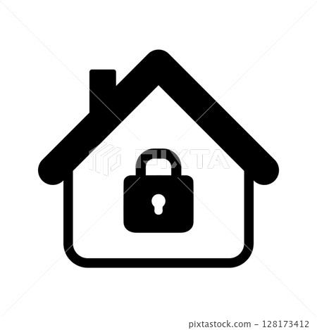 House under protection icon. Home and lock. Secured house concept. Protection, safety, security. Vector 128173412