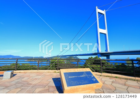 [Ehime Prefecture] The Kurushima Kaikyo Bridge and Kurushima Strait (Shimanami Kaido) as seen from the Kurushima Kaikyo Observatory 128173449