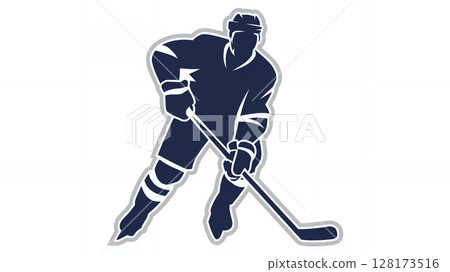 silhouette of an ice hockey athlete against white background. Winter sport minimalist emblem  128173516