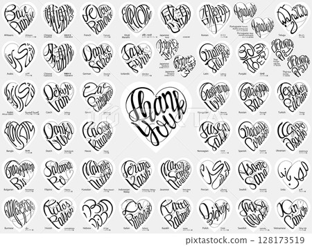 Heart shaped Thank you typography set in 44 languages Heart shaped Thank you typography set in 44 languages 128173519