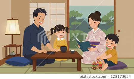 A family dinner table and fun conversations filled with laughter 128173634