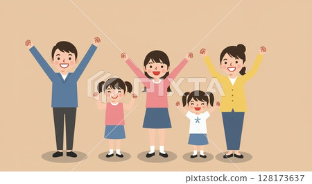 The family's smiles burst out! A moment of sharing the greatest joy 128173637