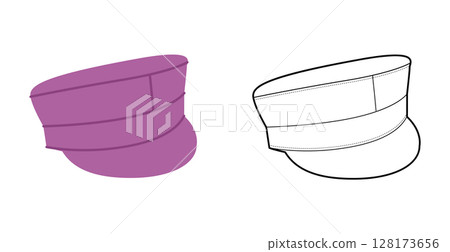Baker Boy Cap with Peak. Hat Head Fashion accessory clothing technical illustration. Vector headgear for Men 128173656