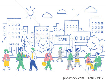 Business people walking in the business district_Color Business people walking in the business district_Color 128173947