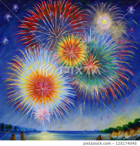 Fireworks oil painting style Fireworks oil painting style 128174048