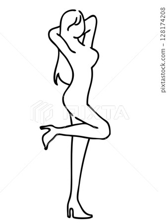 Silhouette of a long-haired woman wearing high heels posing sexy 128174208