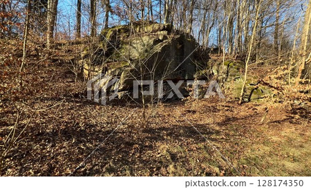 A Calm and Serene Rocky Landscape That is Embraced by Beautiful Surrounding Trees 128174350