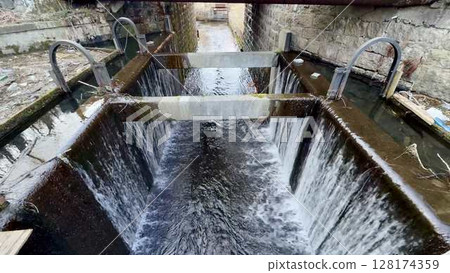 Flowing Water in a Water Treatment Facility Essential for ecological balance and sanitation 128174359